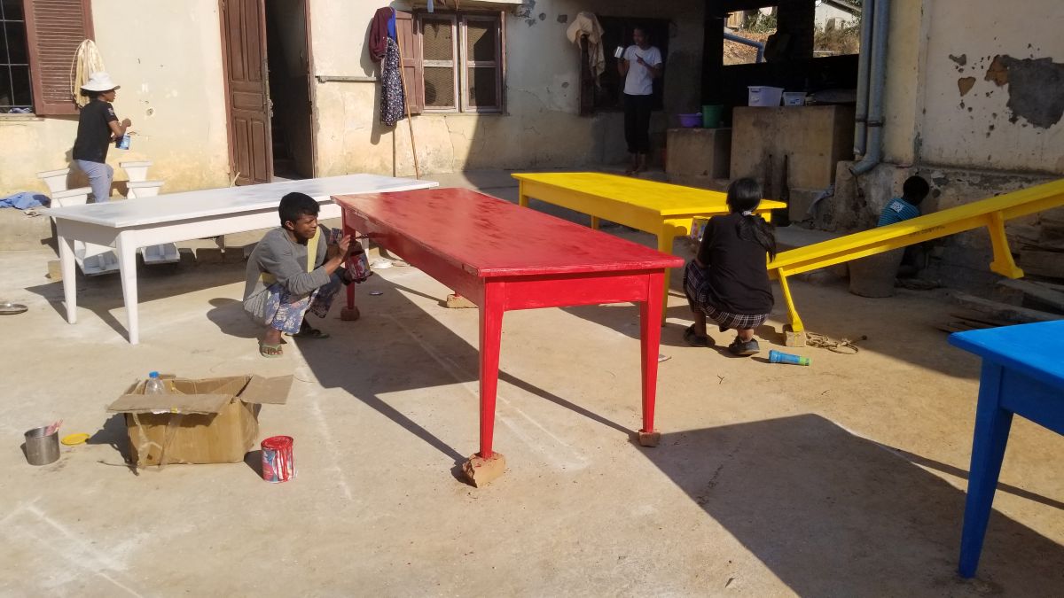 tables being painted